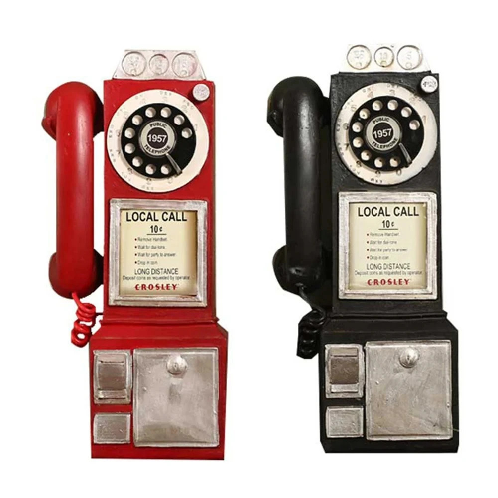 Home Decor Vintage Telephone Model Wall Hanging Crafts Ornaments Retro Dial Pay Phone Furniture Bar Decoration Accessory 240314