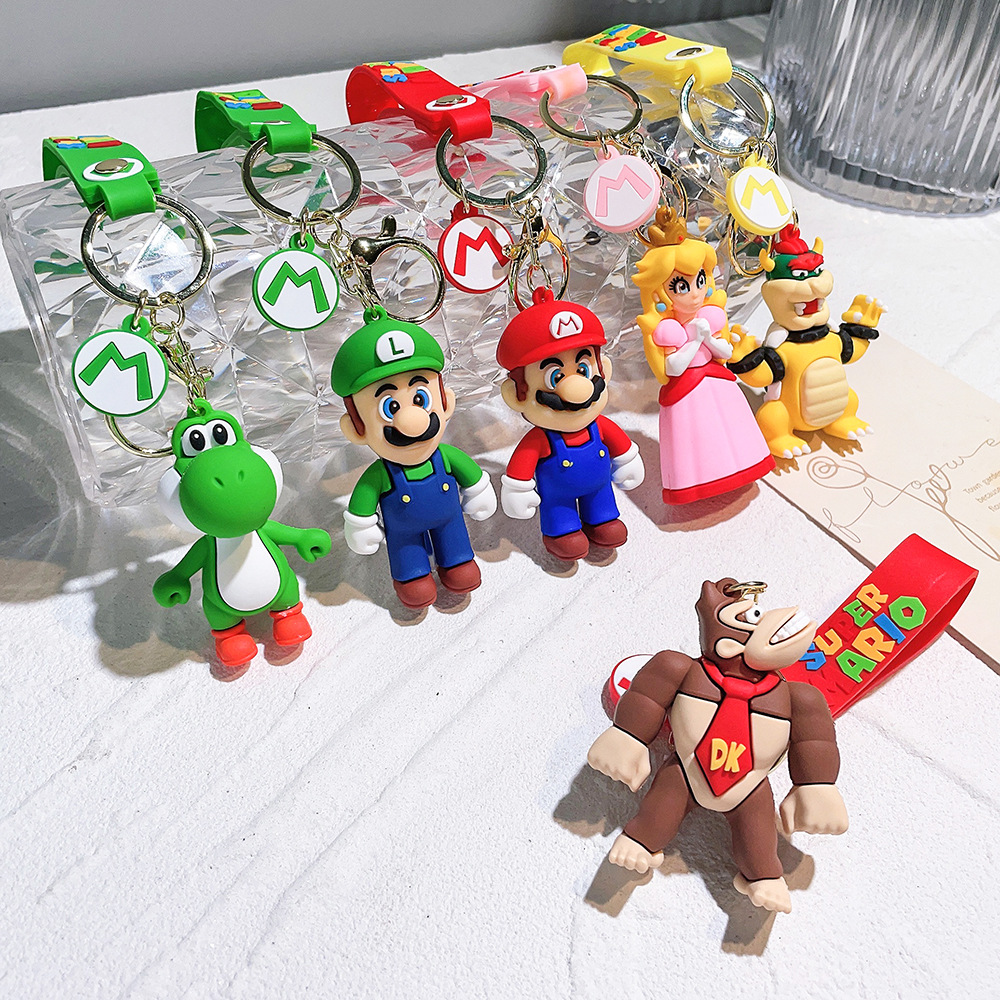 Botu 3D Figure Super Bros PVC Rubber Keychain Wristband Cute Mushroom Cartoon Keychain