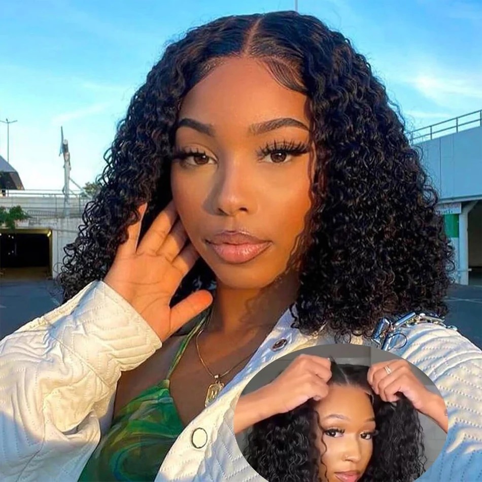100%Human Glueless Short Bob Wig Kinky Curly Hd 13X4 Lace Frontal Wigs Human Hair For Black Women