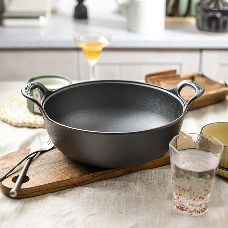Uncoated Cast Iron Wok Non-stick Skillet for Kitchen Cooking | Fry Pan