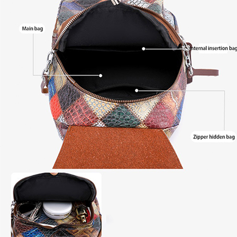 soft leather texture backpack women's bag patchwork contrasting color travel bag