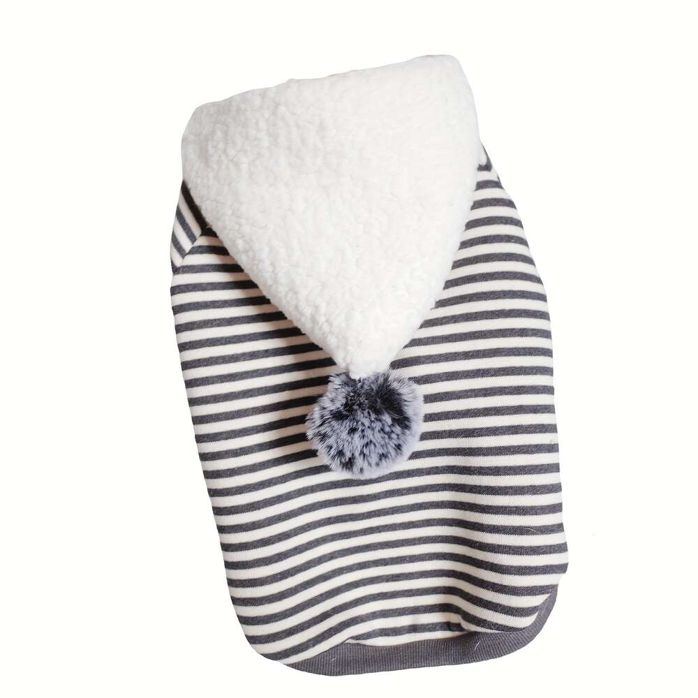 pet clothes dogs autumn and winter lamb wool striped knitted fleece hooded sweatshirt for french bulldogs