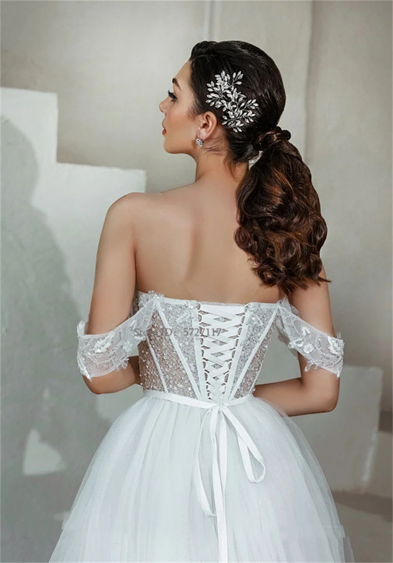 Simple Sweetheart Neck A-Line Wedding Dresses Off the Shoulder Lace Appliques Bridal Gowns Abito Da Sposa Pleat