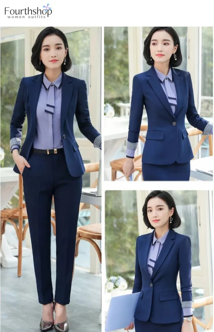 Office Work Pant Suits for Women Business Lady Professional Uniforms 2 Piece Formal Pants Blazer Set Clothes Fashion 4XL 240327