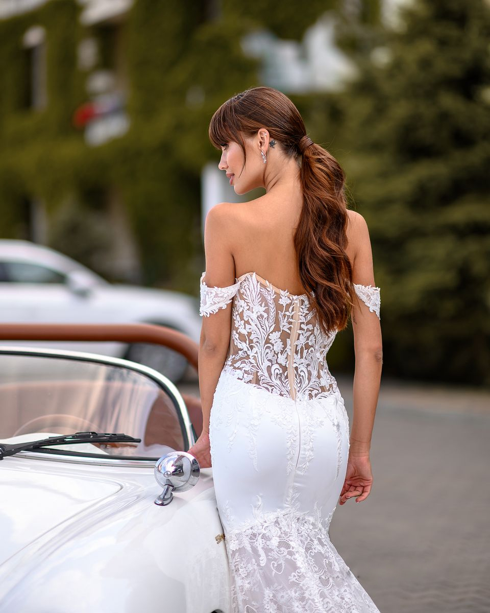 2024 Elegant Off Shoulder Sleeves Sweetheart Mermaid Wedding Dresses chapel Train Floral Prints chapel Train Trumpet Bridal Gowns