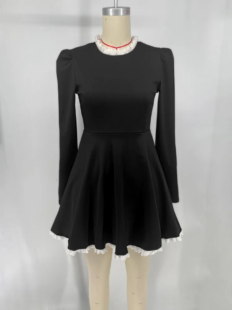 Tossy Black Lace Mini Dress For Women Fashion Patchwork High Waist Elegant Vintage Summer Party Gown 240327