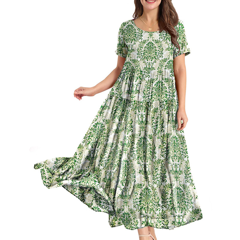 dresses vestidos clothes women skirt dress Women Casual Loose Bohemian Floral Dress with Short Sleeve Long Maxi Summer Beach Swing Dresses sexy
