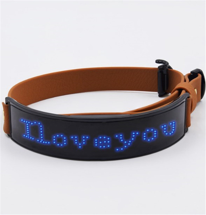 Dog Collars LED Display Screen Glowing Subtitles Imitation Leather Rechargeable Pet Collar