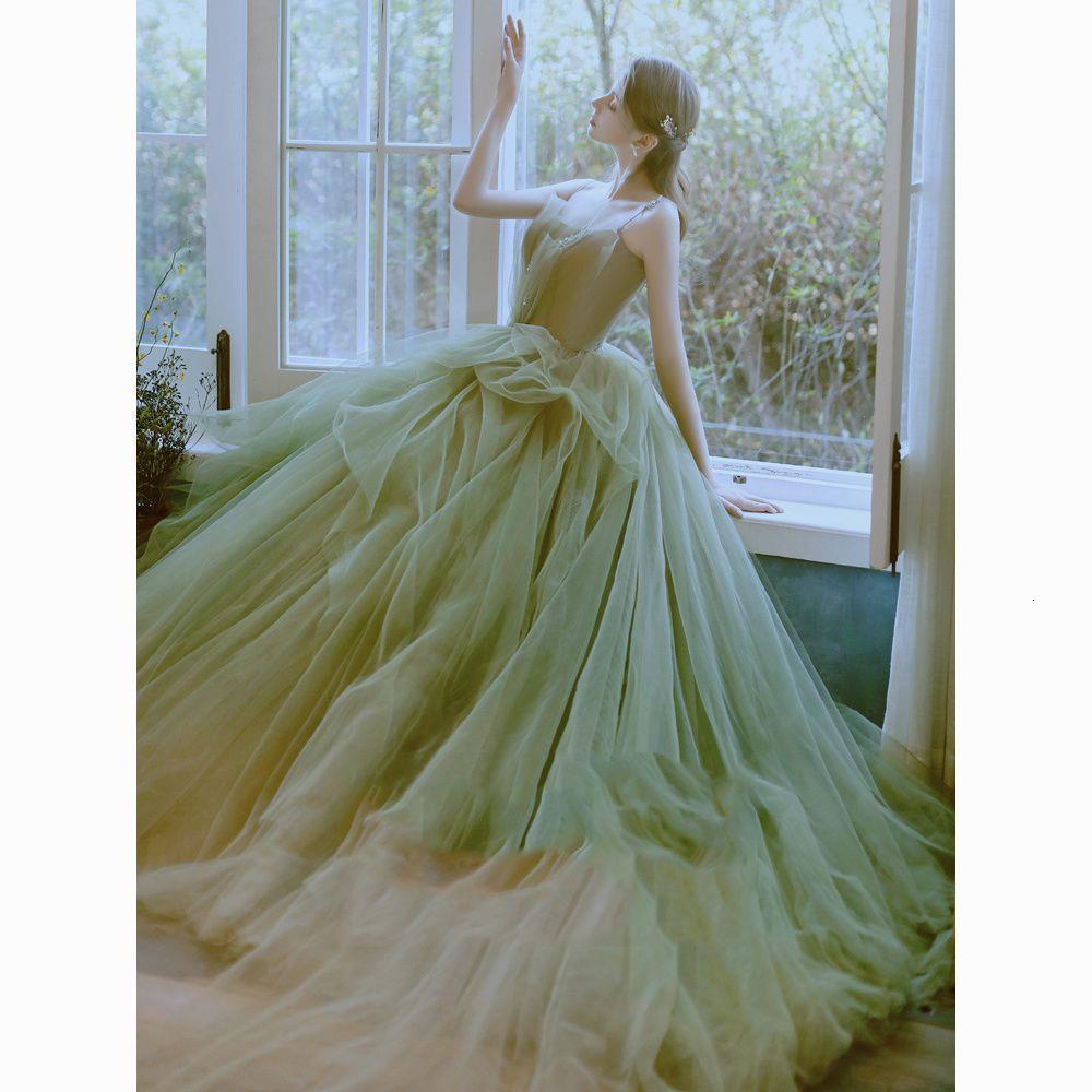 Evening Dress for Women 2024 New Green Forest Style Student Art Exam Graduation Host Dress 220923