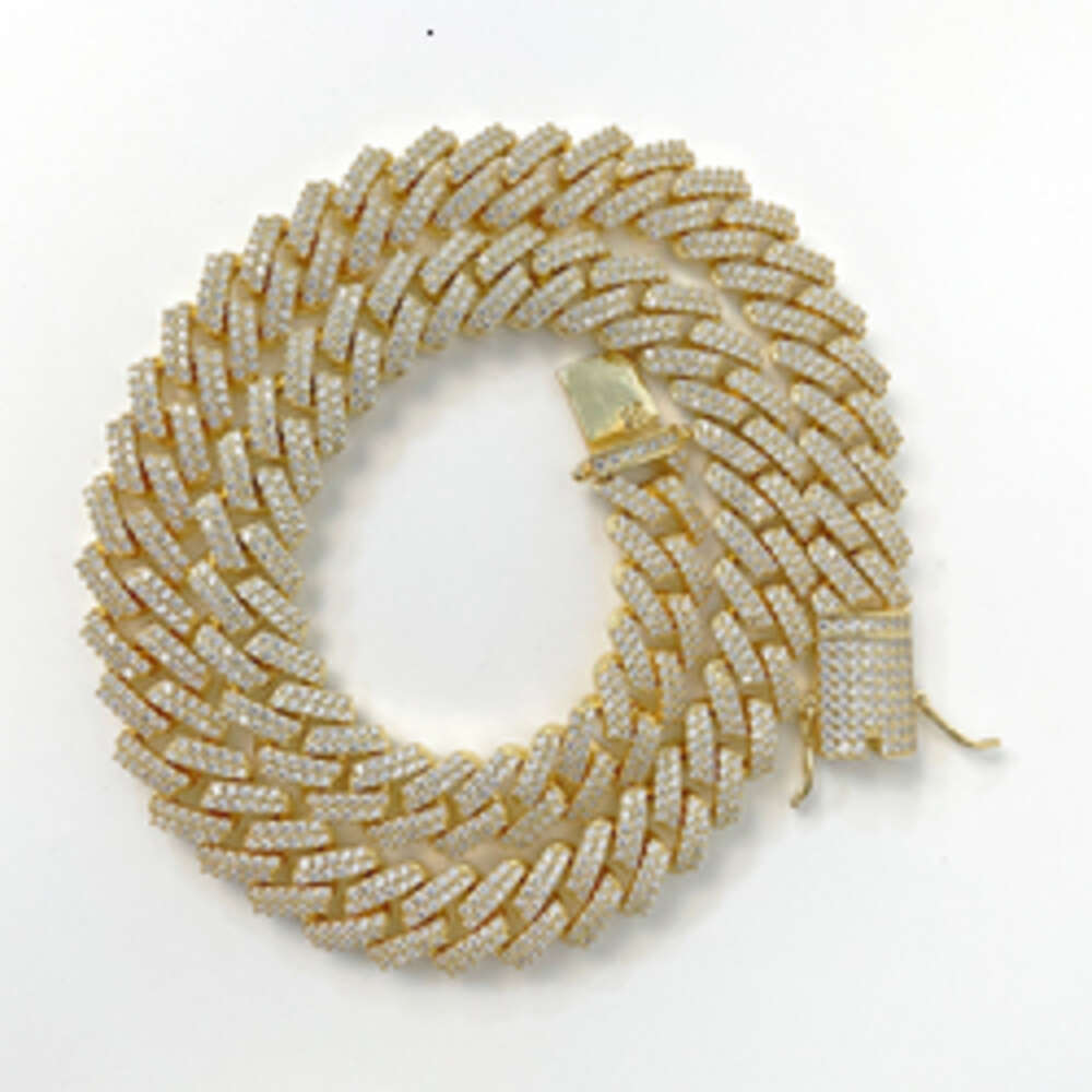 Wonderful Detail 925 Silver 10-18mm Hip Hop Free Fire Moissanite Diamond 2 Rows Bracelet Cuban Link Chain