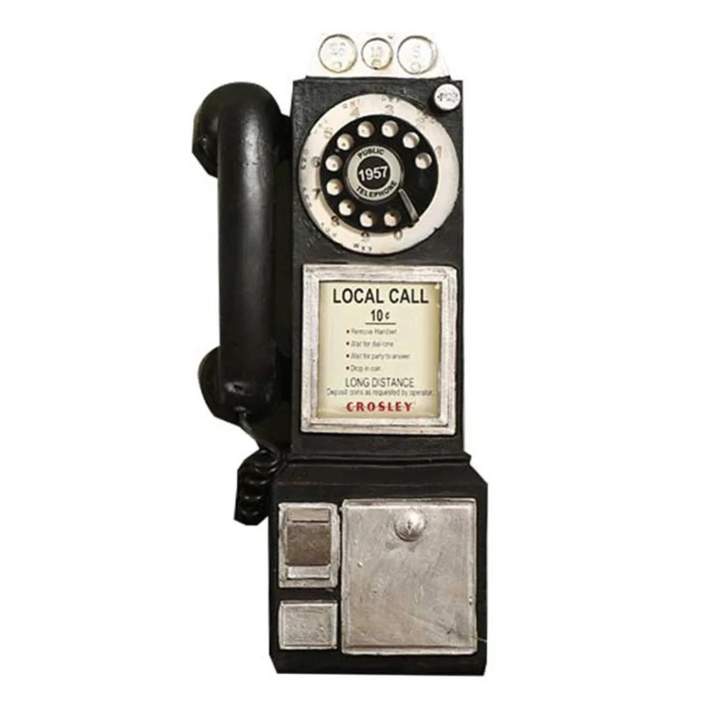 Home Decor Vintage Telephone Model Wall Hanging Crafts Ornaments Retro Dial Pay Phone Furniture Bar Decoration Accessory 240314