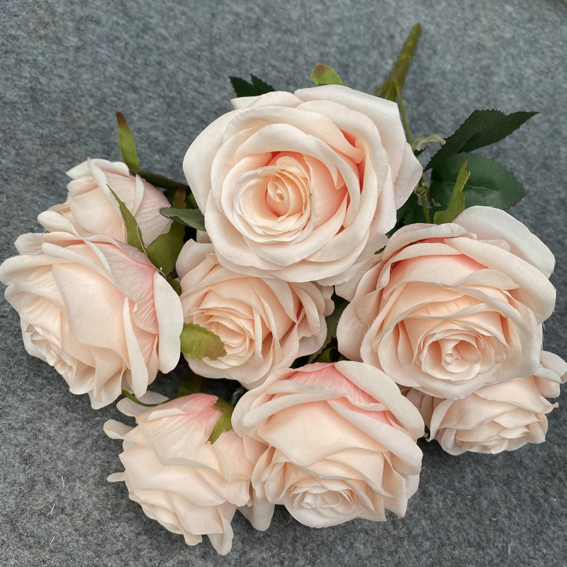 9 Heads Rose Bouquet Artificial Flower Wedding Rose Decor Scene Display Floral Gift Pink White Camellia
