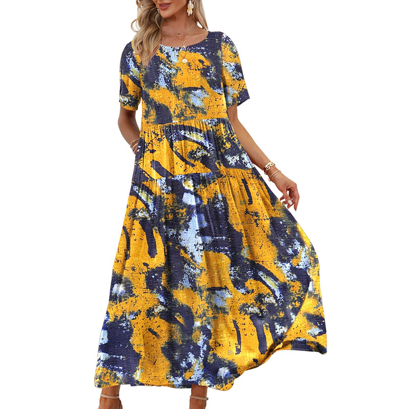 dresses vestidos clothes women skirt dress Women Casual Loose Bohemian Floral Dress with Short Sleeve Long Maxi Summer Beach Swing Dresses sexy