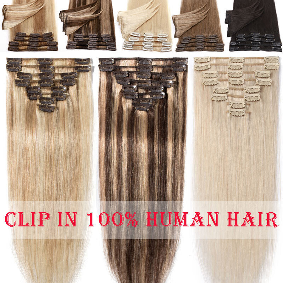 Blond Black Brown Clip In On Hair Extensions Real Human Hair Extensions 100g 8pcs 20 Colors Brazilian indian Full Head Double Weft