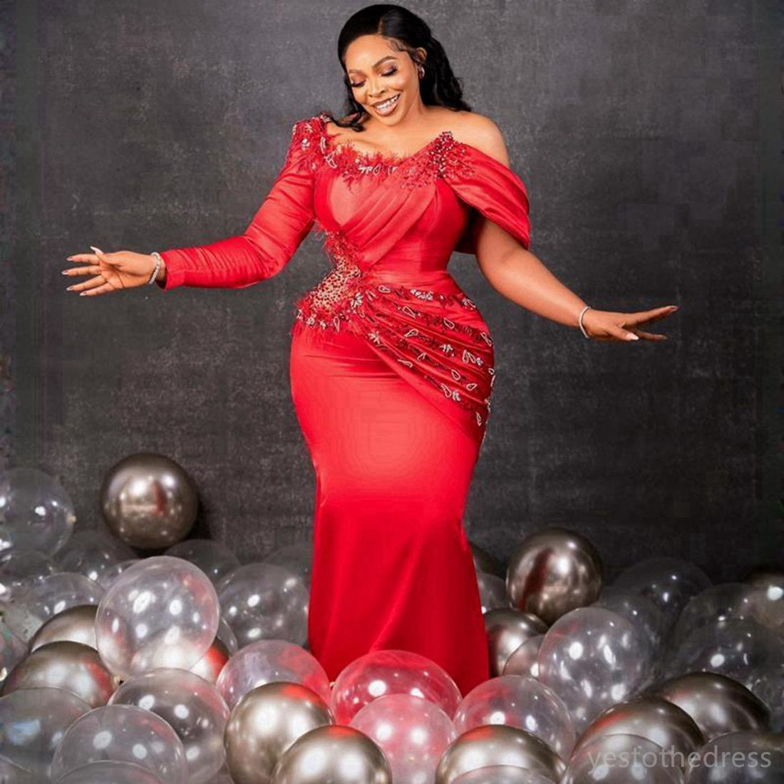 Plus Size Aso Ebi Prom Black Women Mermaid Illusion Promdress Formal Dress For Special Ocns Feathered Beaded Birthday Dresses Gala Gowns AM Dress Es