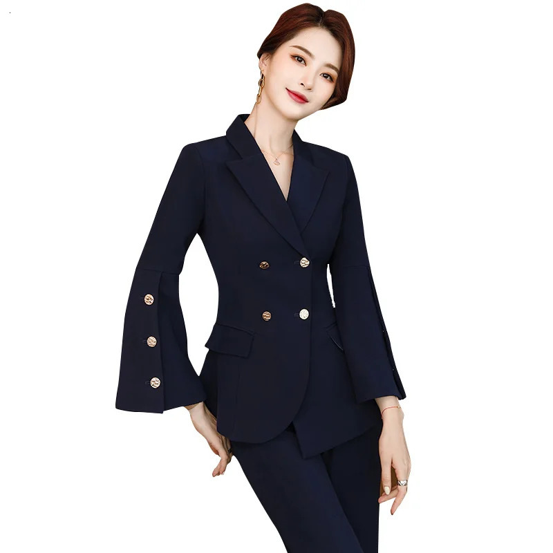 Fashion Ladies Formal High Grade Blazer And Pant Outfits Women Autumn Suit Jacket Trouser Business Work Wear 2 Piece Set Goddess 240327