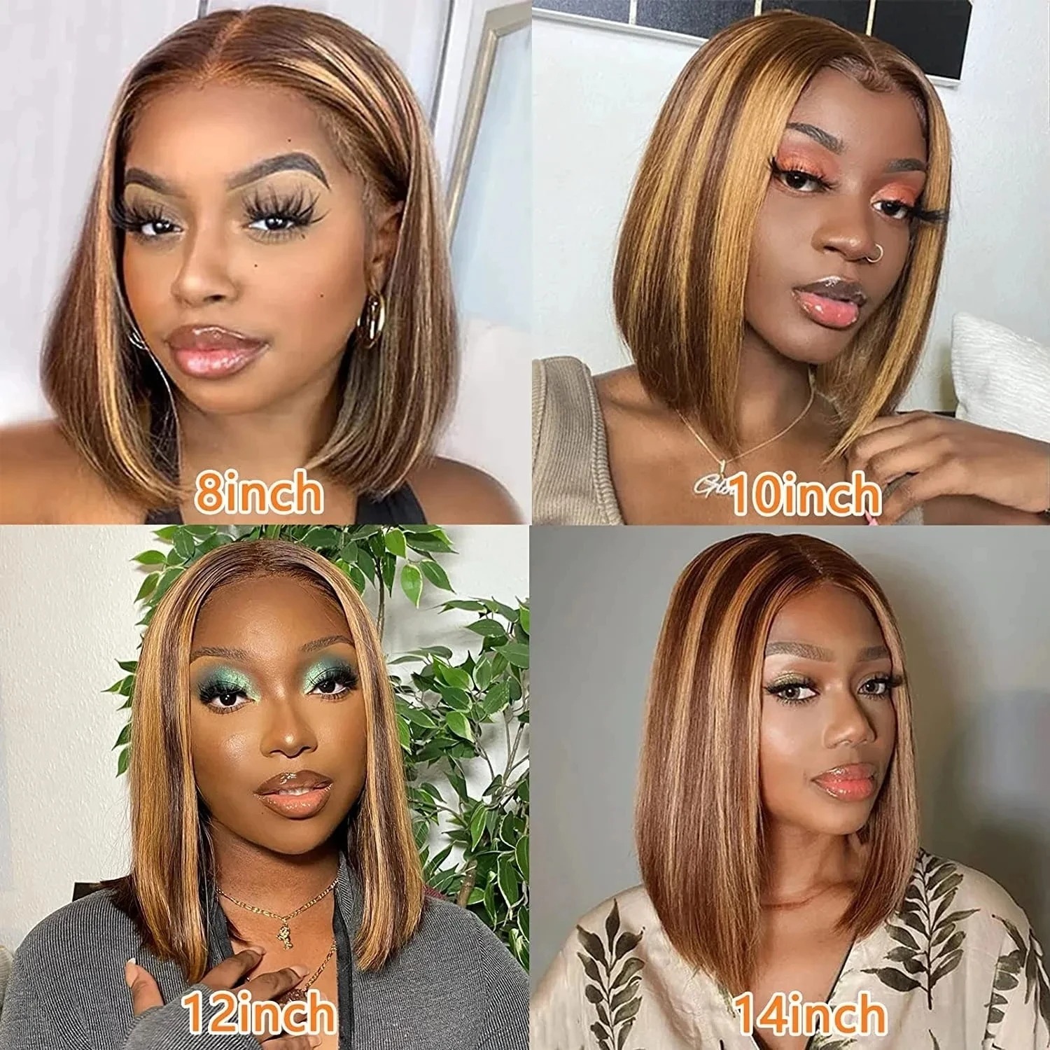 Glueless Highlight Wig Straight 13X4 Front Human Hair Ombre Honey Blonde Middle Part Lace Frontal Wigs