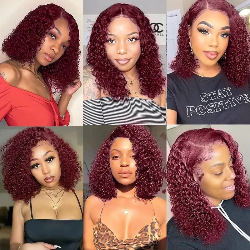 99J Bury Deep Wave Red Water Bob Glueless Human Hair 13X4 HD Transparent Lace Frontal Curly Wigs For Women