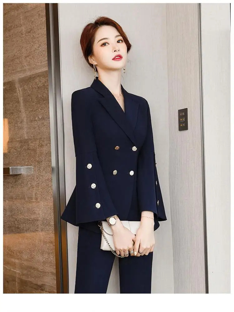 Fashion Ladies Formal High Grade Blazer And Pant Outfits Women Autumn Suit Jacket Trouser Business Work Wear 2 Piece Set Goddess 240327