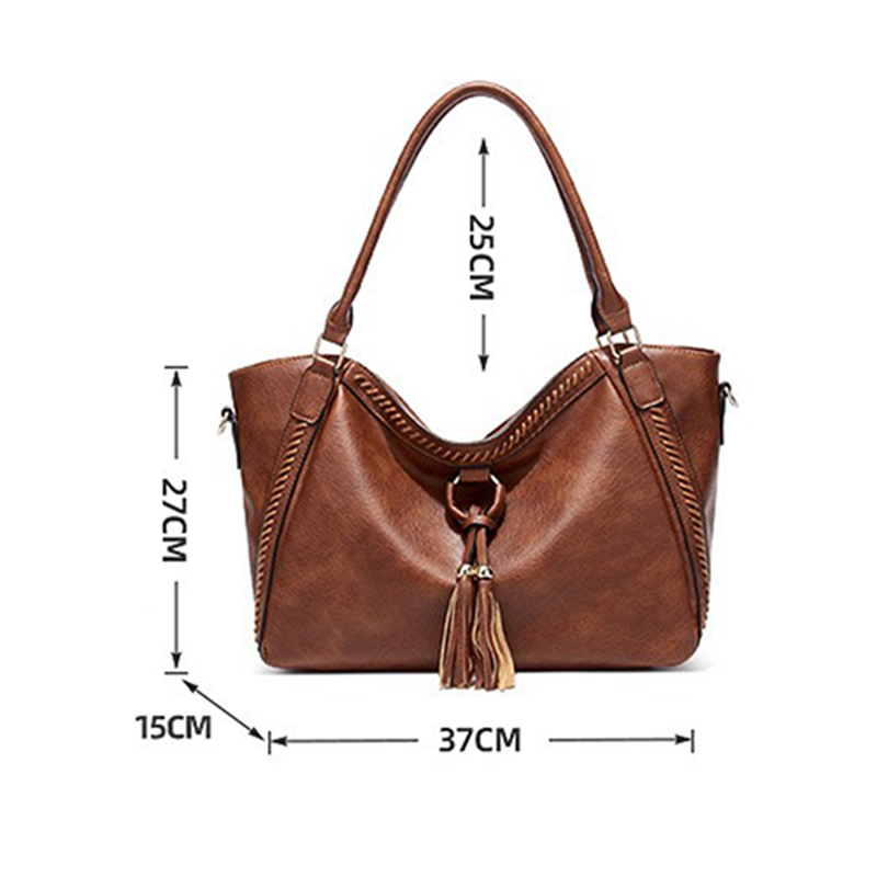 new European and American retro tassel tote bag, single shoulder bag, bucket bag