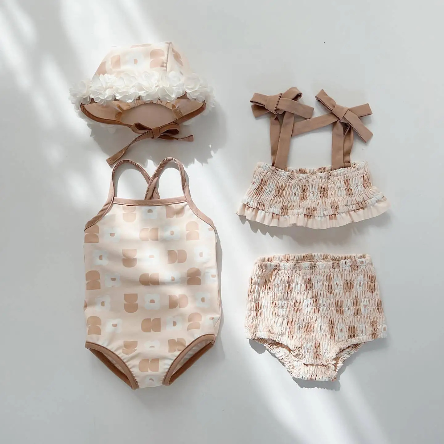 6864 Baby Swimming Clothes Summer Girls Swimsuit Floral Clothes Sleeveless Toddler Girl Swimwear 240326