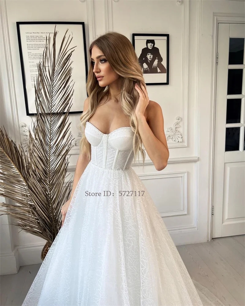 Classic Sweetheart Neckline Princess Wedding Dresses Sleeveless Glitter Tulle Bridal Gowns Robe de Mariage