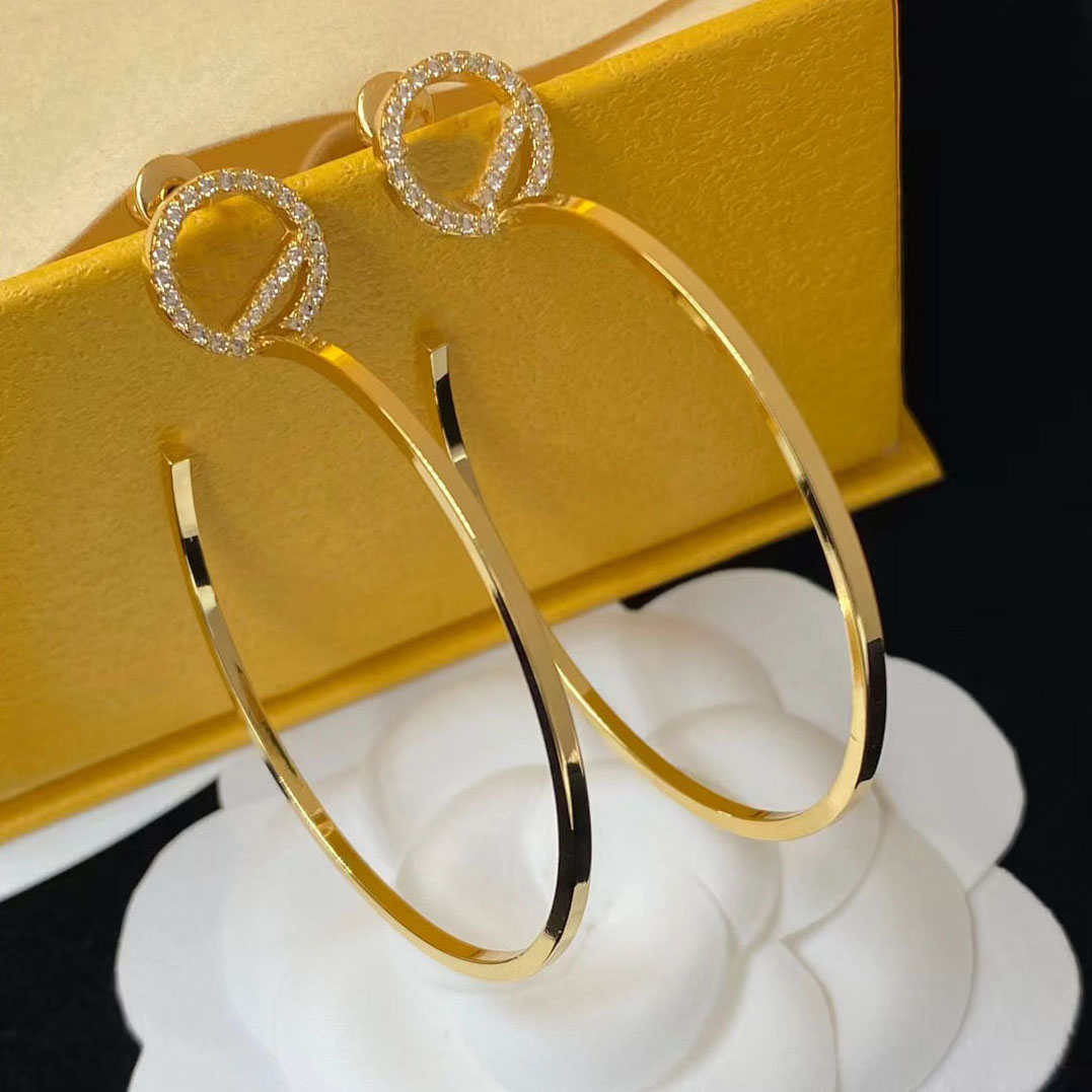 4.5 cm golden brass hoop earrings luxury rhinestone earrings fashion designer earrings for women party gifts designer jewelry for women