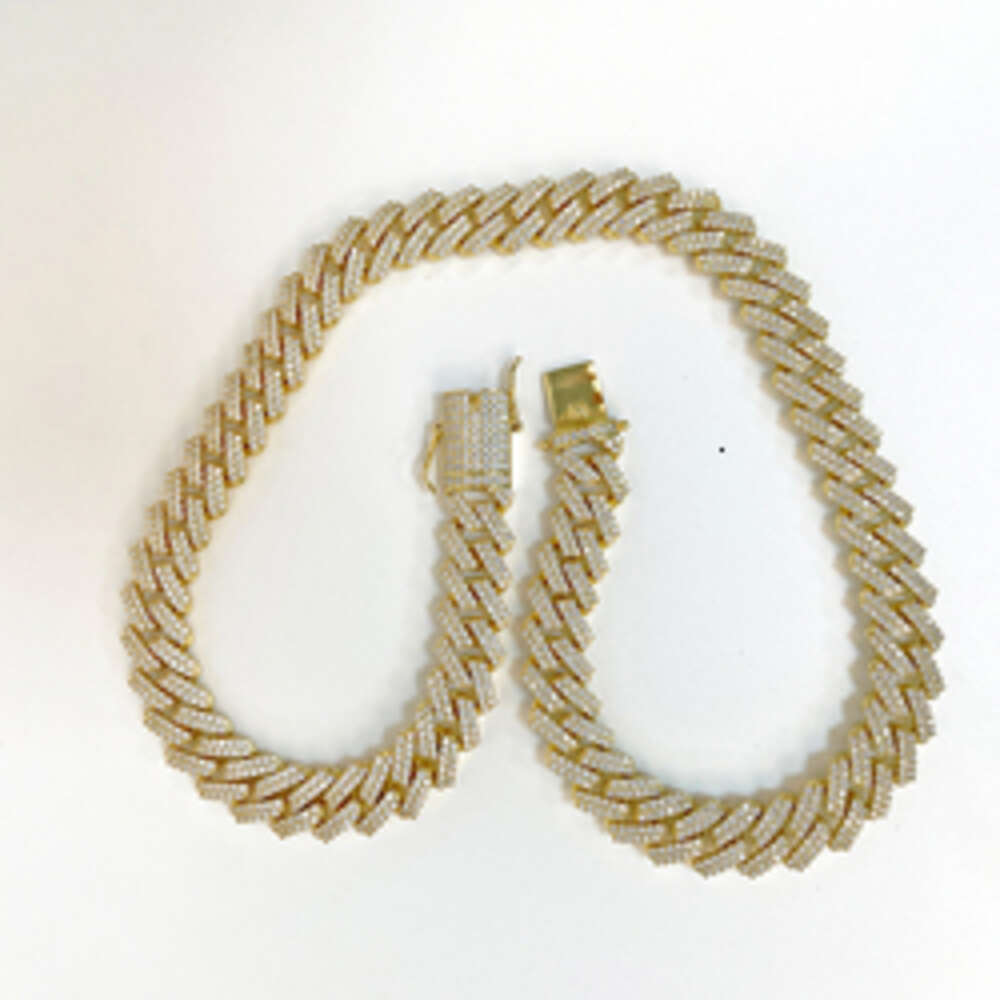 Wonderful Detail 925 Silver 10-18mm Hip Hop Free Fire Moissanite Diamond 2 Rows Bracelet Cuban Link Chain