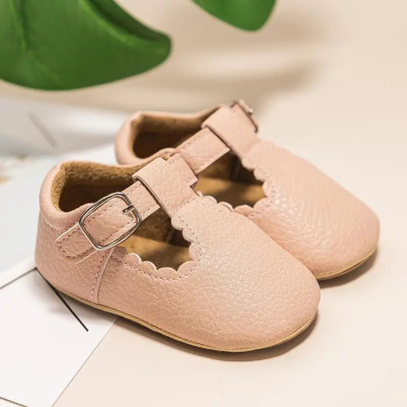 KIDSUN born Baby Shoes Stripe PU Leather Boy Girl Toddler Rubber Sole Antislip First Walkers Infant Moccasins 240313