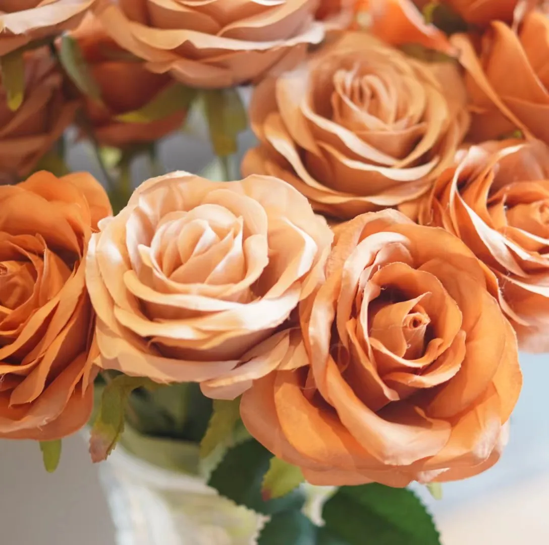 9 Heads Rose Bouquet Artificial Flower Wedding Rose Decor Scene Display Floral Gift Pink White Camellia
