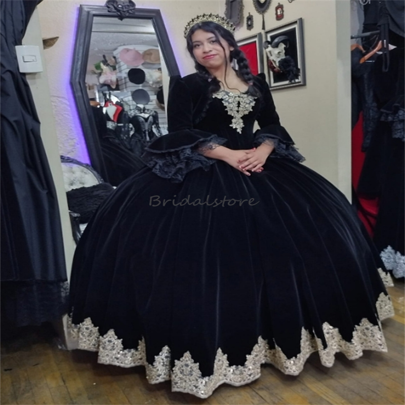 Historical Victorian Black Prom Dresses With Jackets 18th Century Europe Marie Antoinette Costume Medieval Rococo Vampire Evening Gowns Gothic Robe De