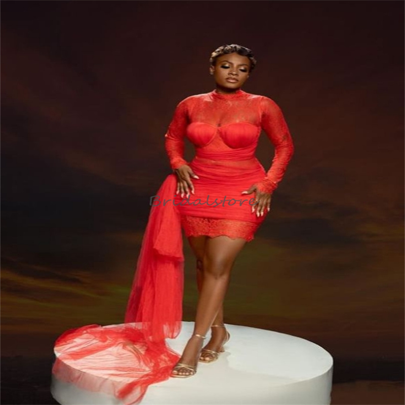 Sexy Black Girls Prom Dresses With Train Elegant Mini Short Black Girls African Evening Dress 2024 Lace Formal Party Cocktail Dress Baddies Birthday V