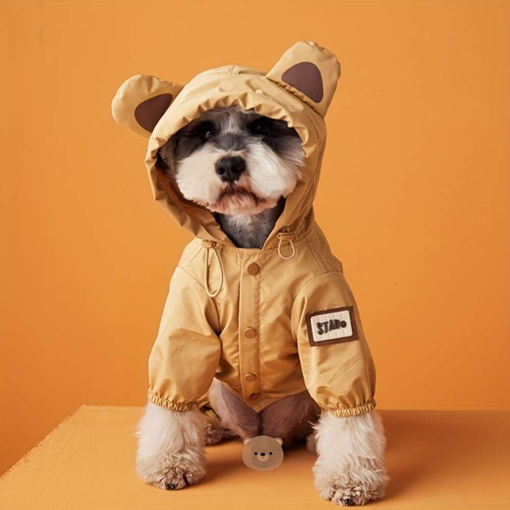with ears Dog raincoat Bear spring and autumn cute waterproof pet clothes