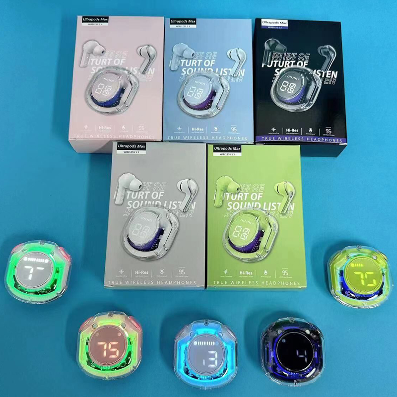 Colorful Ultrapods Max Air2 Transparent TWS Earbuds Bluetooth 5.3 Wireless Earphones Clear Sound LED Digital Display Gaming Sports Headset Headphones