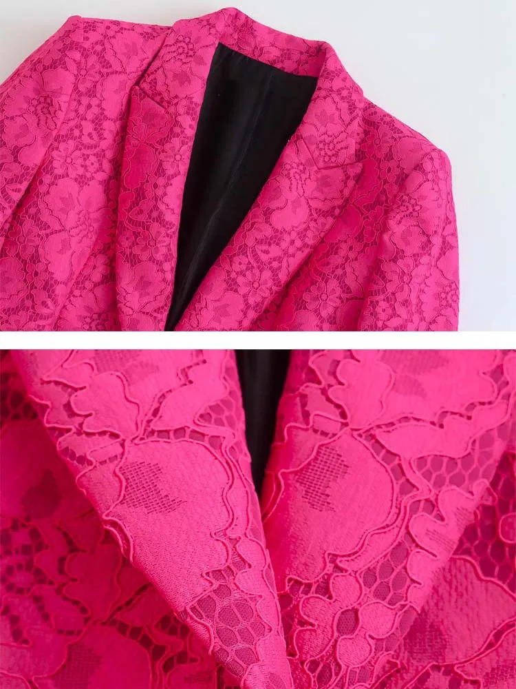 Pink Lace Blazer Set | Elegant Slim 2 Piece Wide Leg Pant Suit For Women ( Collection) B2