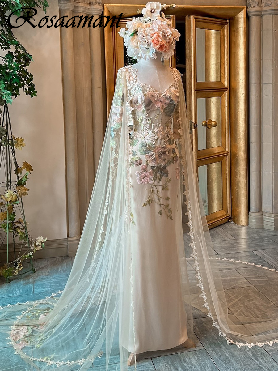 Charming Spaghetti Straps Illusion Mermaid Wedding Dresses Floral Embroidery Ribbons Bridal Gowns Robe De Mariee
