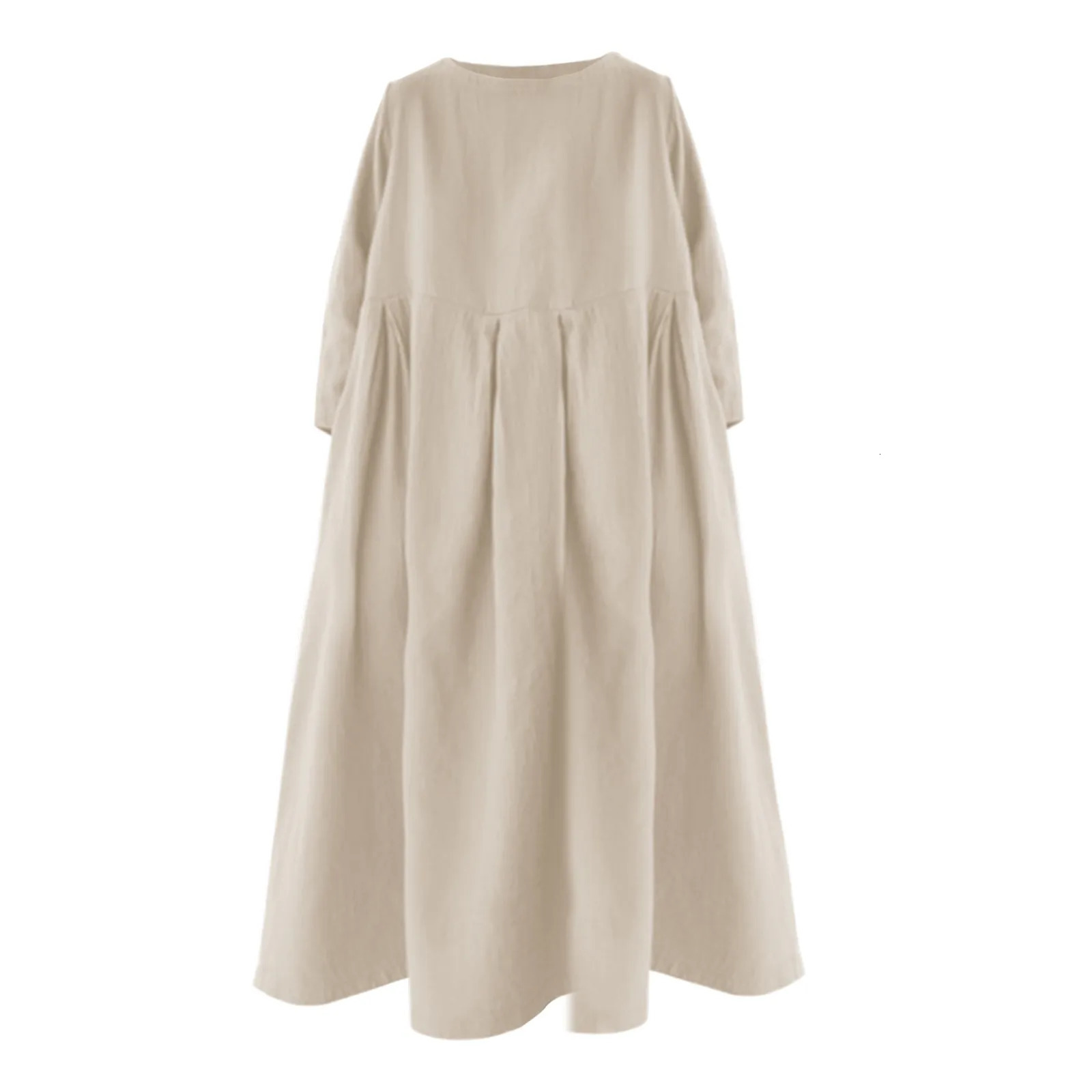 Vestido Vintage Cotton Linen Long Dresses for Women 2023 Autumn Solid Sleeve Boho Maxi Dress Pocket Loose Tunic Shirt 240312