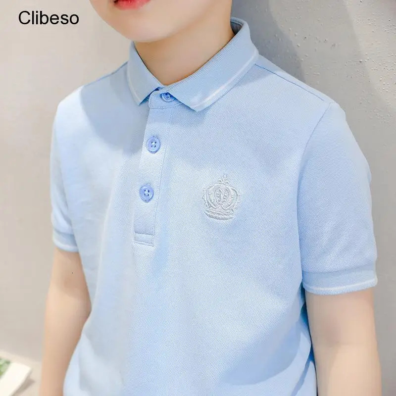 Clibeso Boys Polo Shirt Kids Short Sleeve Cotton T Shirts with Embroidery Children Summer Outerwear Tops School Sport Clothes 240319