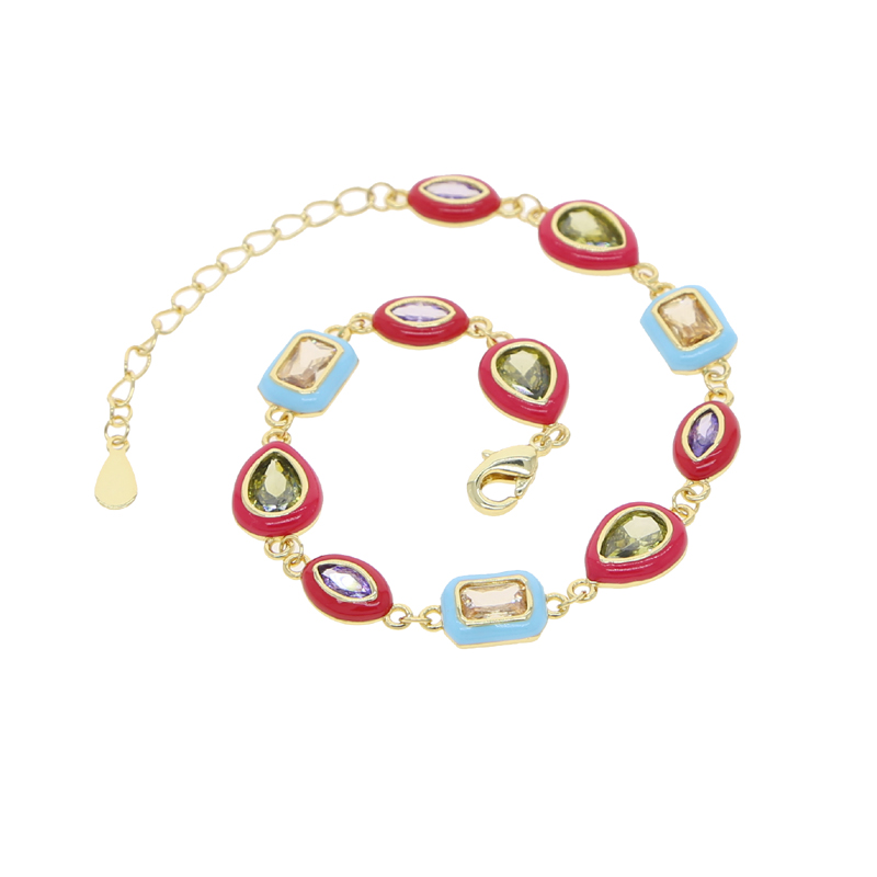 New Fashion Women Girl Jewelry Neon Colorful Enamel Geometric CZ Beaded Shaped Choker Necklace