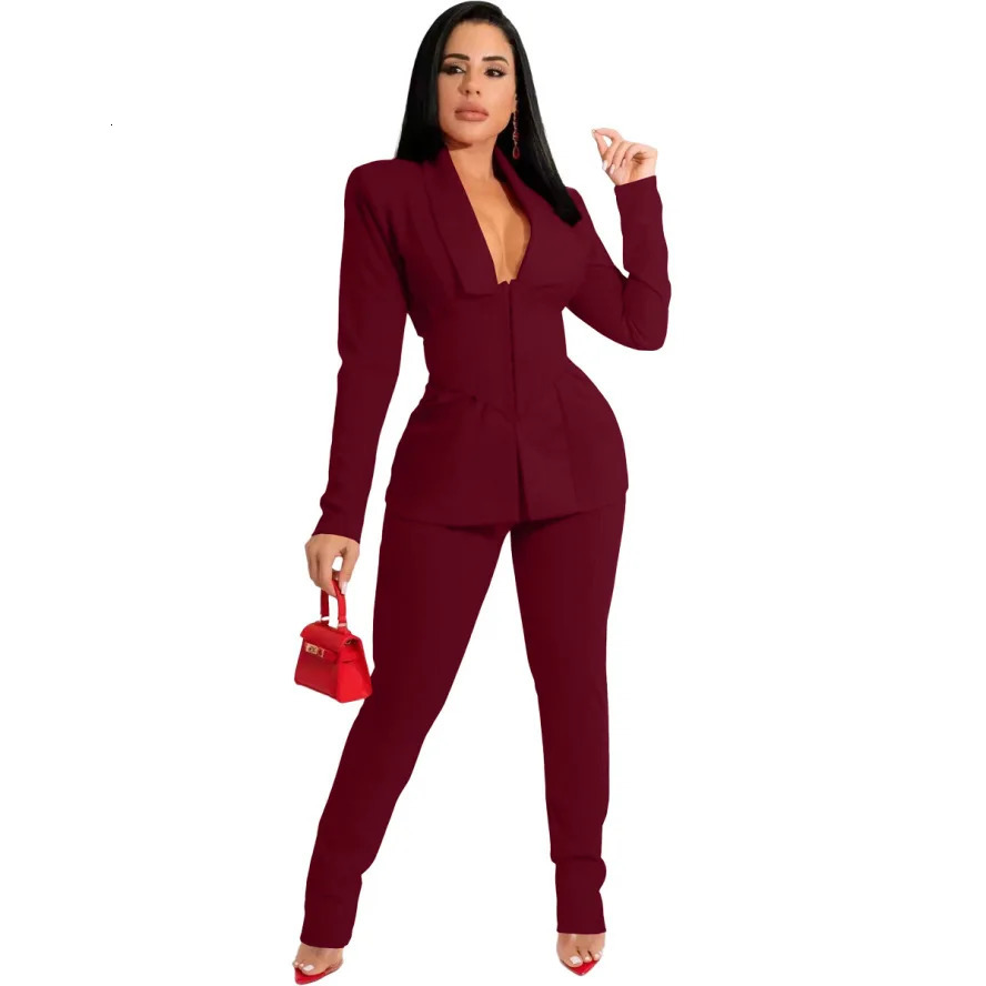 Black Elegant Office Suites for Women Professional Fashion Lapel Longsleeved Blazer Set Female Patchwork Woman Pants Suit Red 240327