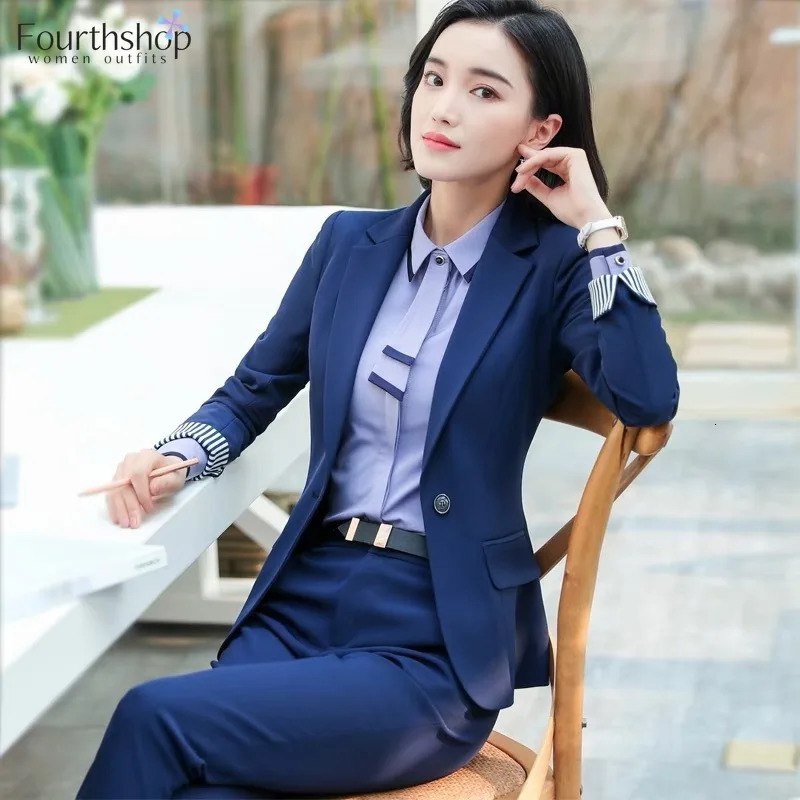 Office Work Pant Suits for Women Business Lady Professional Uniforms 2 Piece Formal Pants Blazer Set Clothes Fashion 4XL 240327