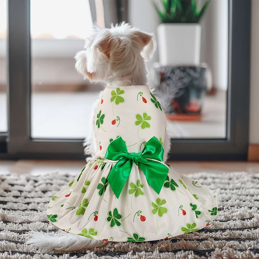 Pet Up Dog Dress Lucky Print Shamrock shirt Vest Puppy Gift Party Cat Princess dress