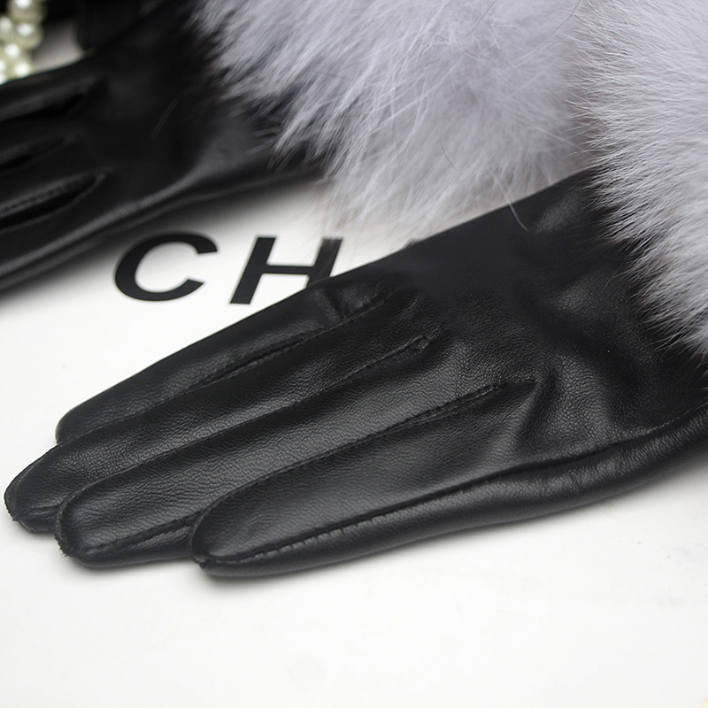Real Sheepskin Gloves Fox Fur Women's Genuine Leather Glove Winter Warm Fashion Style Natural Fluffy Fox Fur