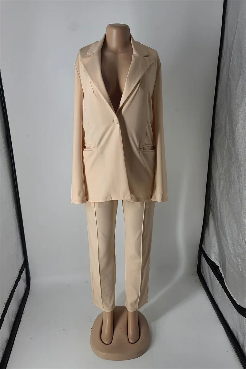 Elegant Work Wear Two Piece Set for Women Single Button Blazer Coat and Pants Office Lady Business Suit Matching Sets Uniform 240327