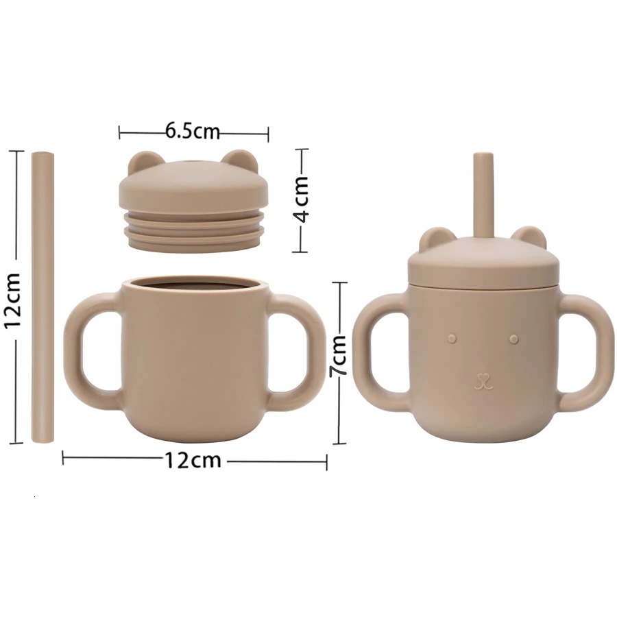 Cartoon Bear Baby Drinking Cup Double Handle Straw Feeding BPA Free Soft Silicone Learn To Drink born Accessories 240322