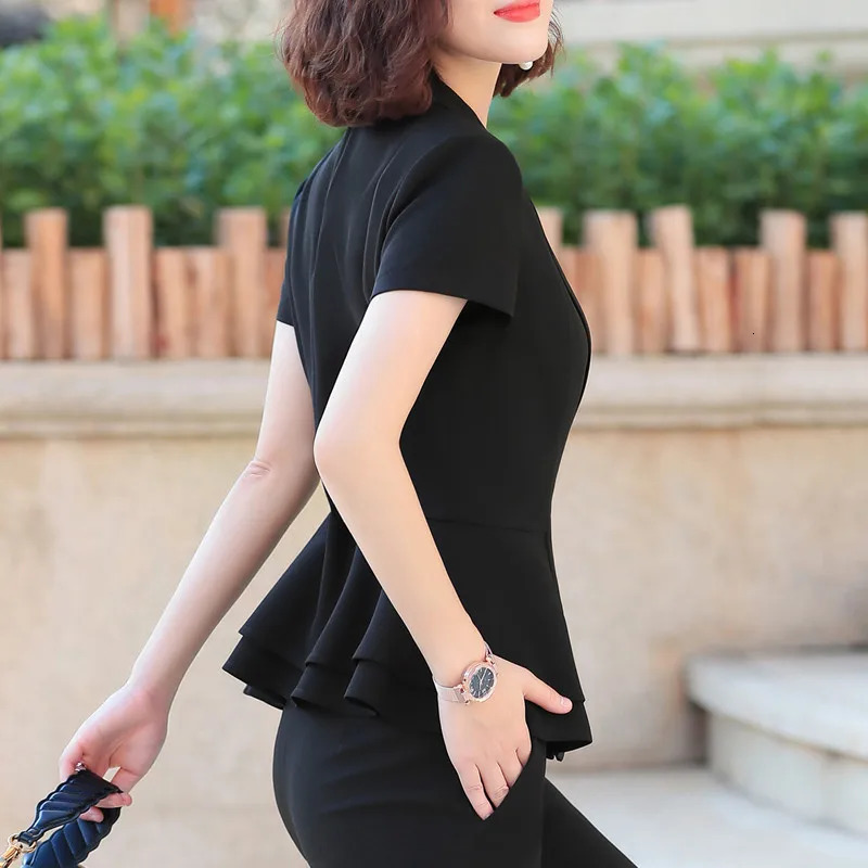Naviu Women Pants Suit Summer Fashion Short Sleeve Slim Blazer and Trousers Business Temperament Office Lady Work Wear 240327