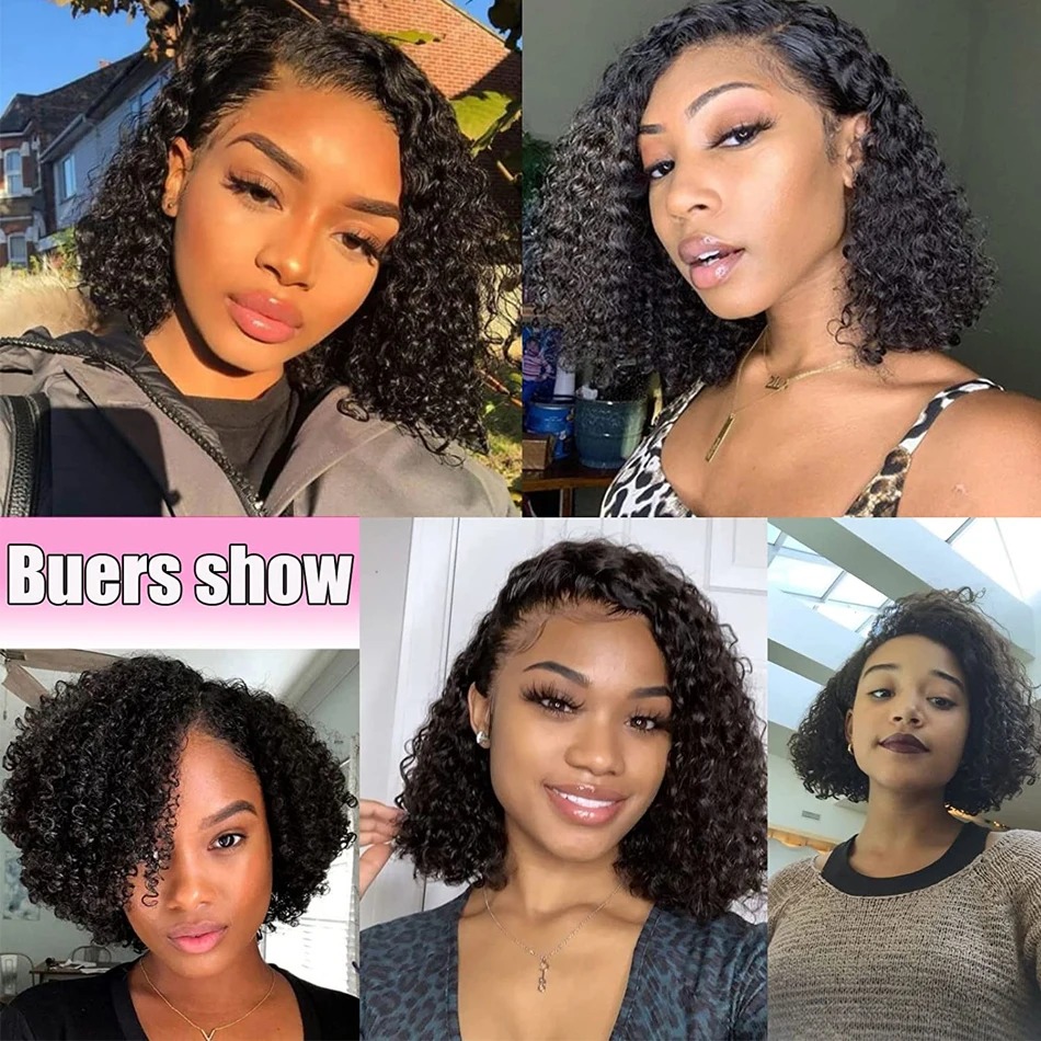 100%Human Glueless Short Bob Wig Kinky Curly Hd 13X4 Lace Frontal Wigs Human Hair For Black Women