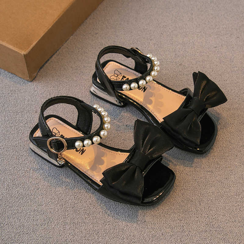 Sandals New Princess Shoes Children's Small Summer Little Girl Bow Beach Shoes Fashion Sandal Heels Sandals Kids Shoes 240327