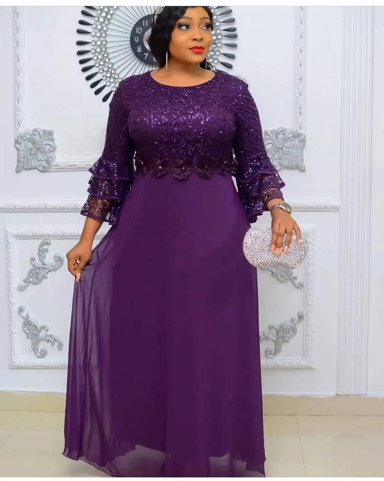 Plus Size African Party Dresses for Women Fashion Dashiki Ankara Lace Wedding Gowns Elegant Turkey Muslim Maxi Dress 240318
