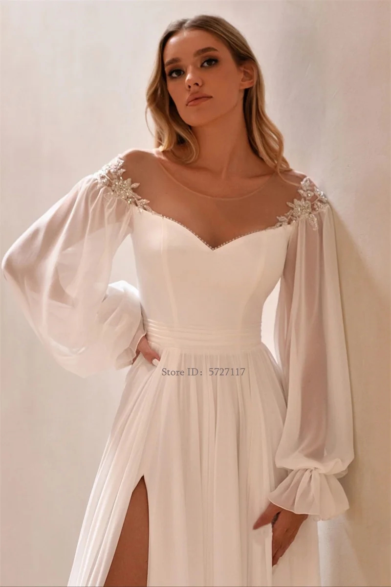 Mordern Sweetheart Line Boho Wedding Dresses Long Puff Sleeves Lace Appliques Bridal Gowns Vestidos De Novia Custom Made